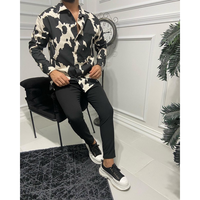 Kamuflaj Desen Gömlek Siyah/Beyaz